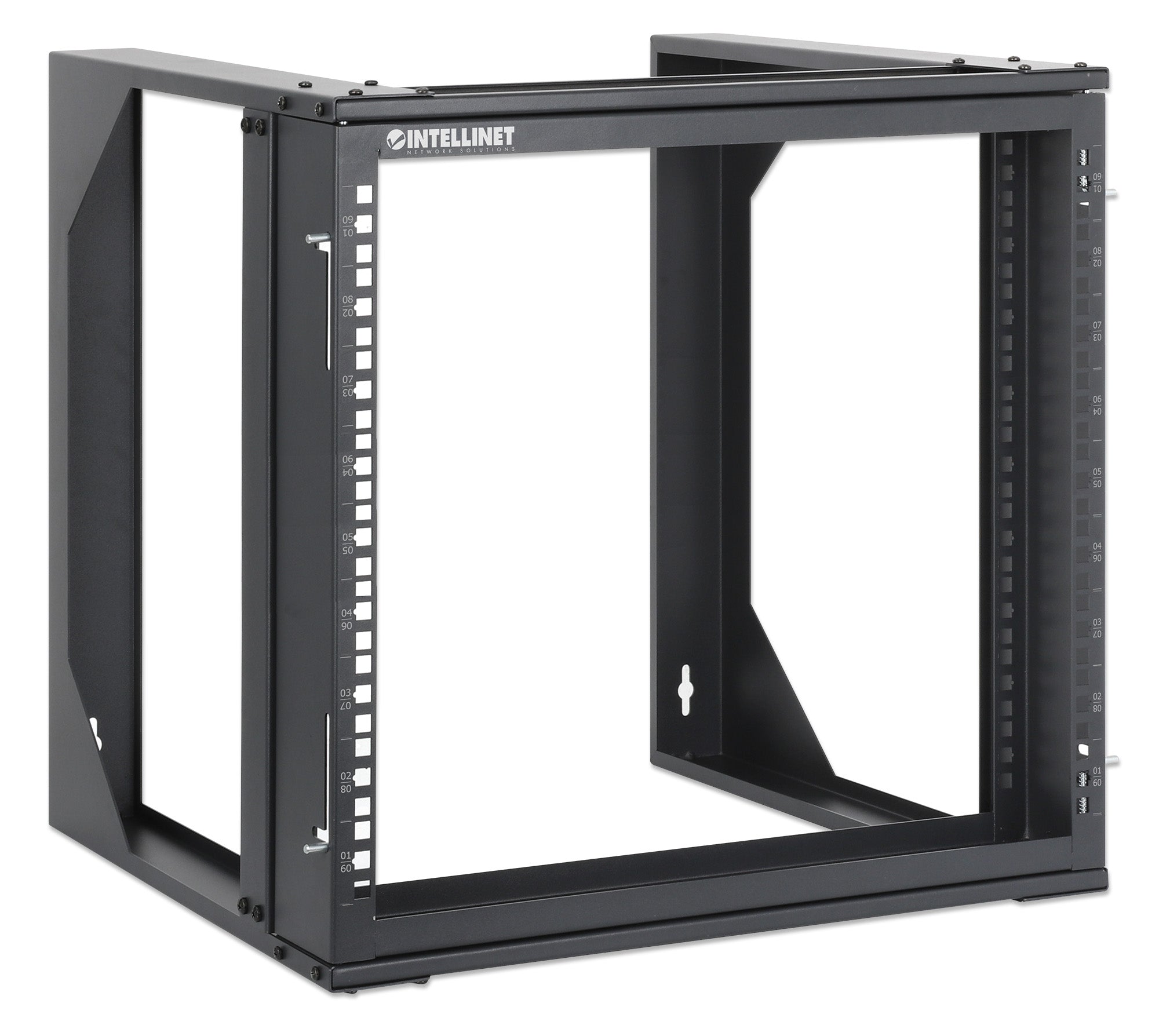 Intellinet 9U 19" wall-mount 2-post open frame rack, black — view 2