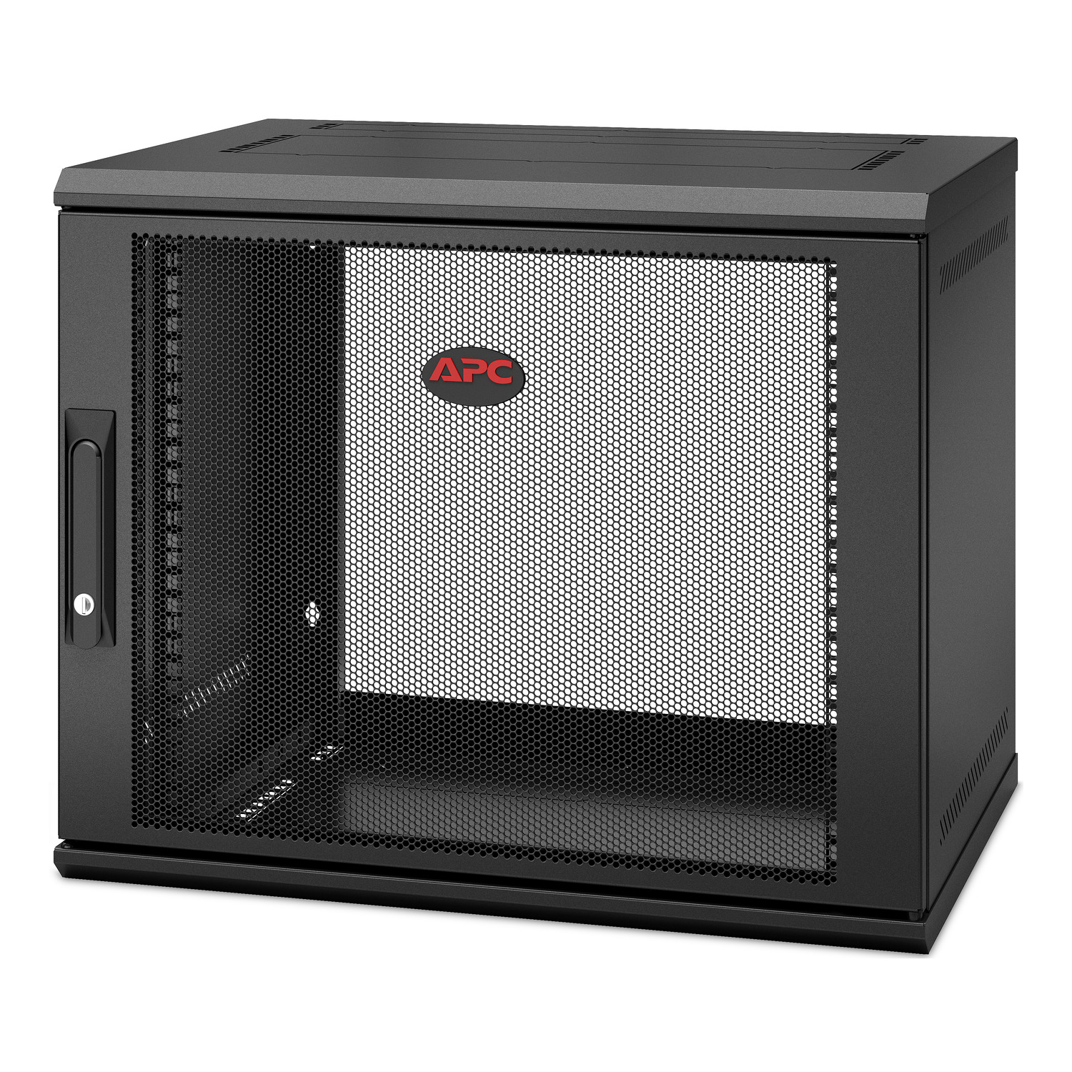 APC NetShelter WX 9U wall-mount cabinet, switch depth, perforated door, black