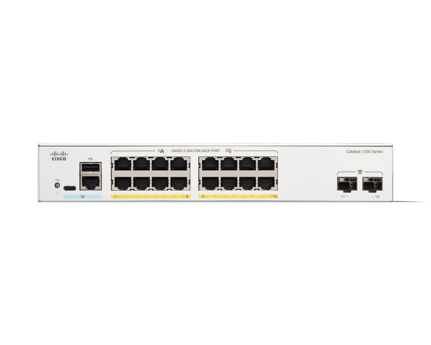 Cisco Catalyst 1200 16-port Gigabit PoE+ switch, 2x 1G SFP uplinks — view 2