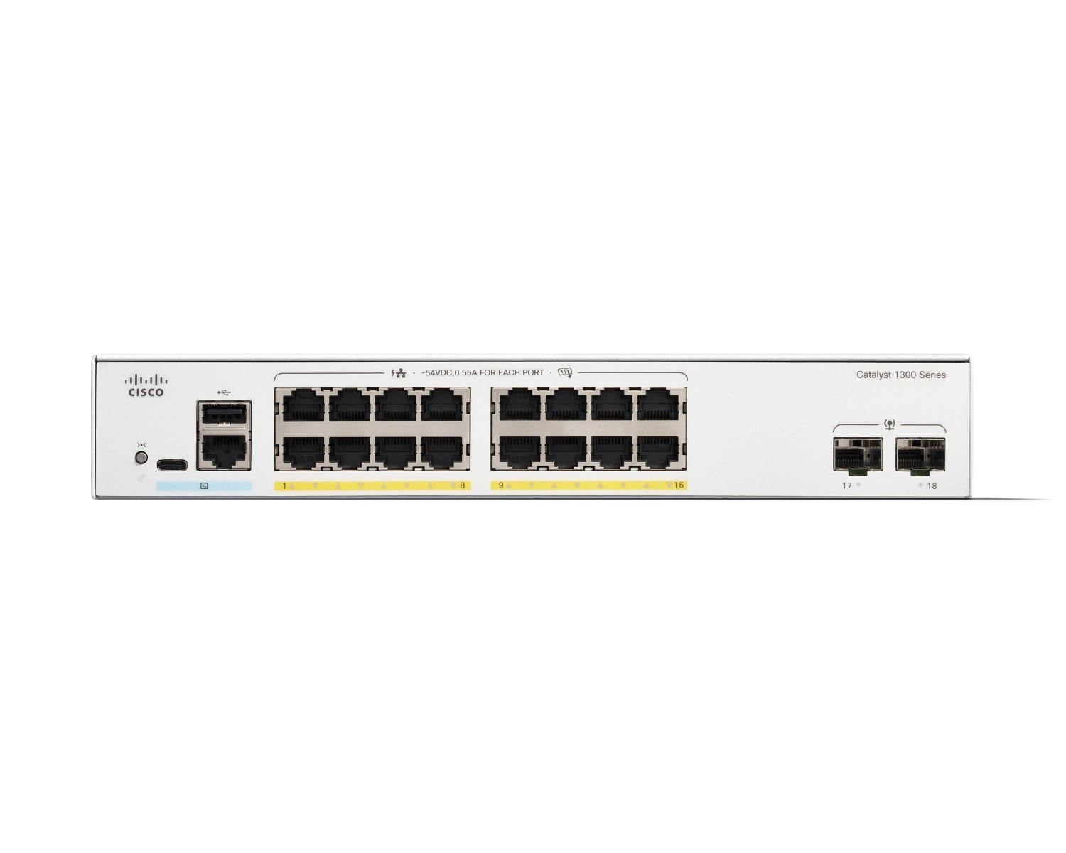 Cisco Catalyst 1300 16-port Gigabit full PoE+ switch, 2x 1G SFP uplinks — view 2