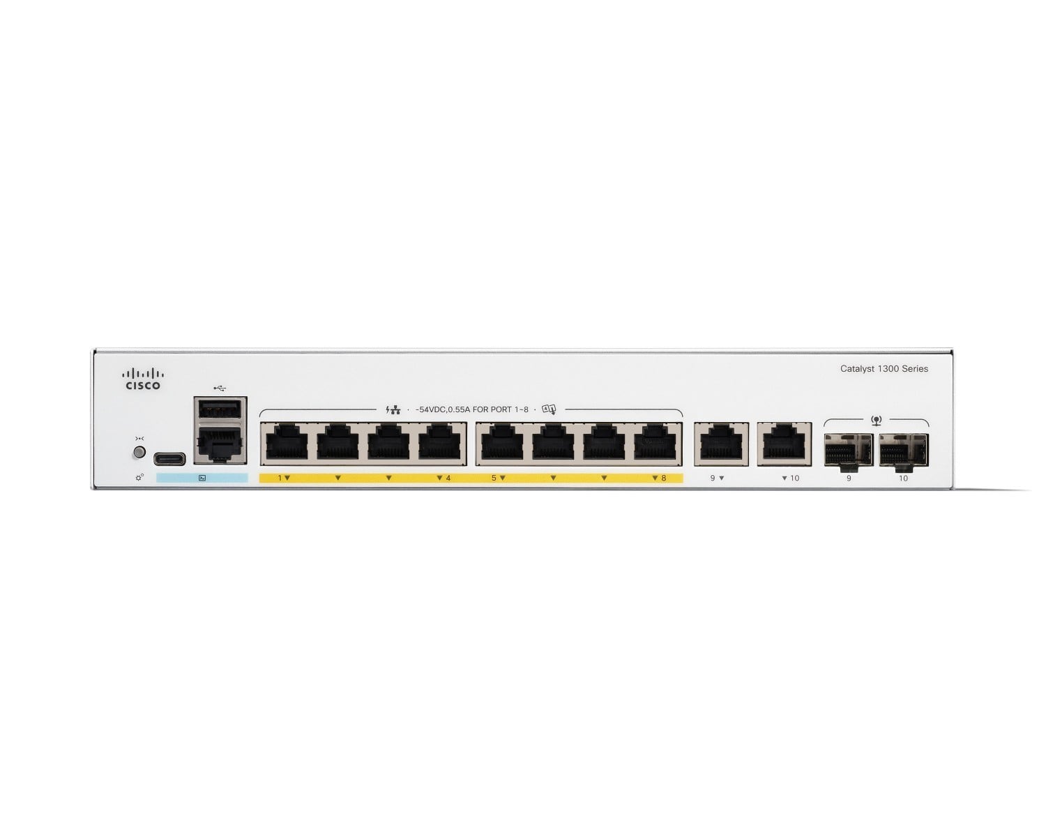 Cisco Catalyst 1300 8-port Gigabit full PoE+ switch, 2x 1G combo uplinks — view 2