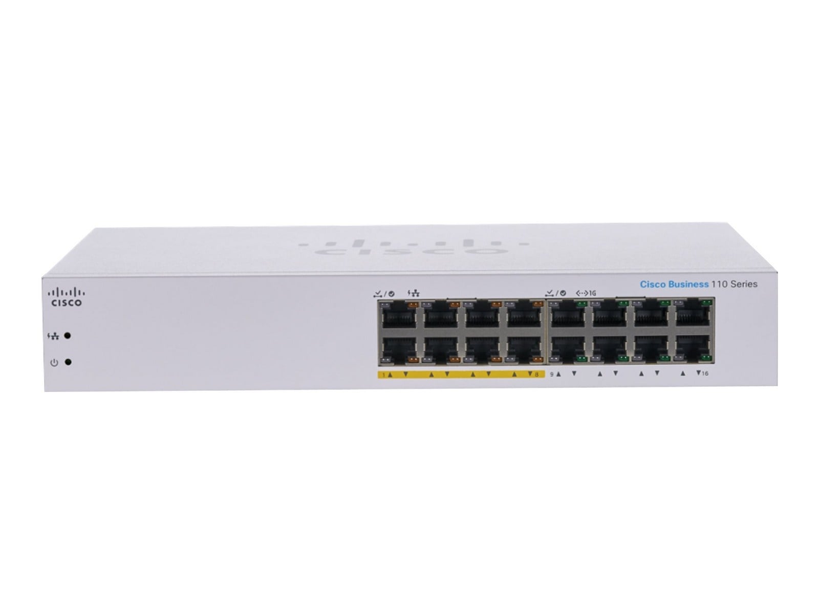 Cisco Business 110 16-port Gigabit PoE unmanaged switch (EU power cord) — view 2