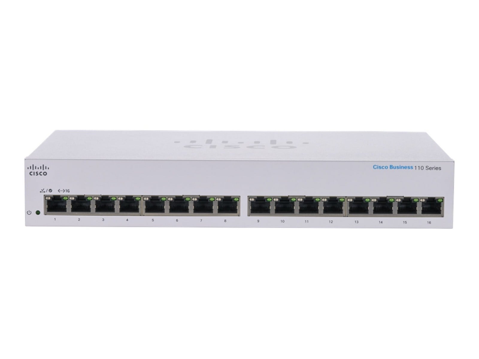 Cisco Business 110 16-port Gigabit unmanaged switch (EU power cord) — view 2