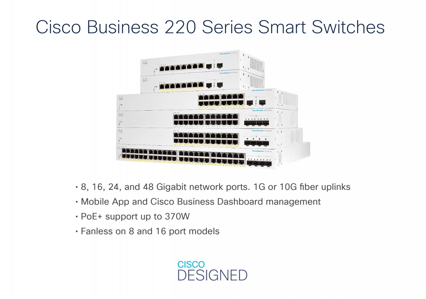 Cisco Business 220 48-port Gigabit PoE+ smart switch, 4x 10G SFP+ uplinks (UK power cord) — view 3