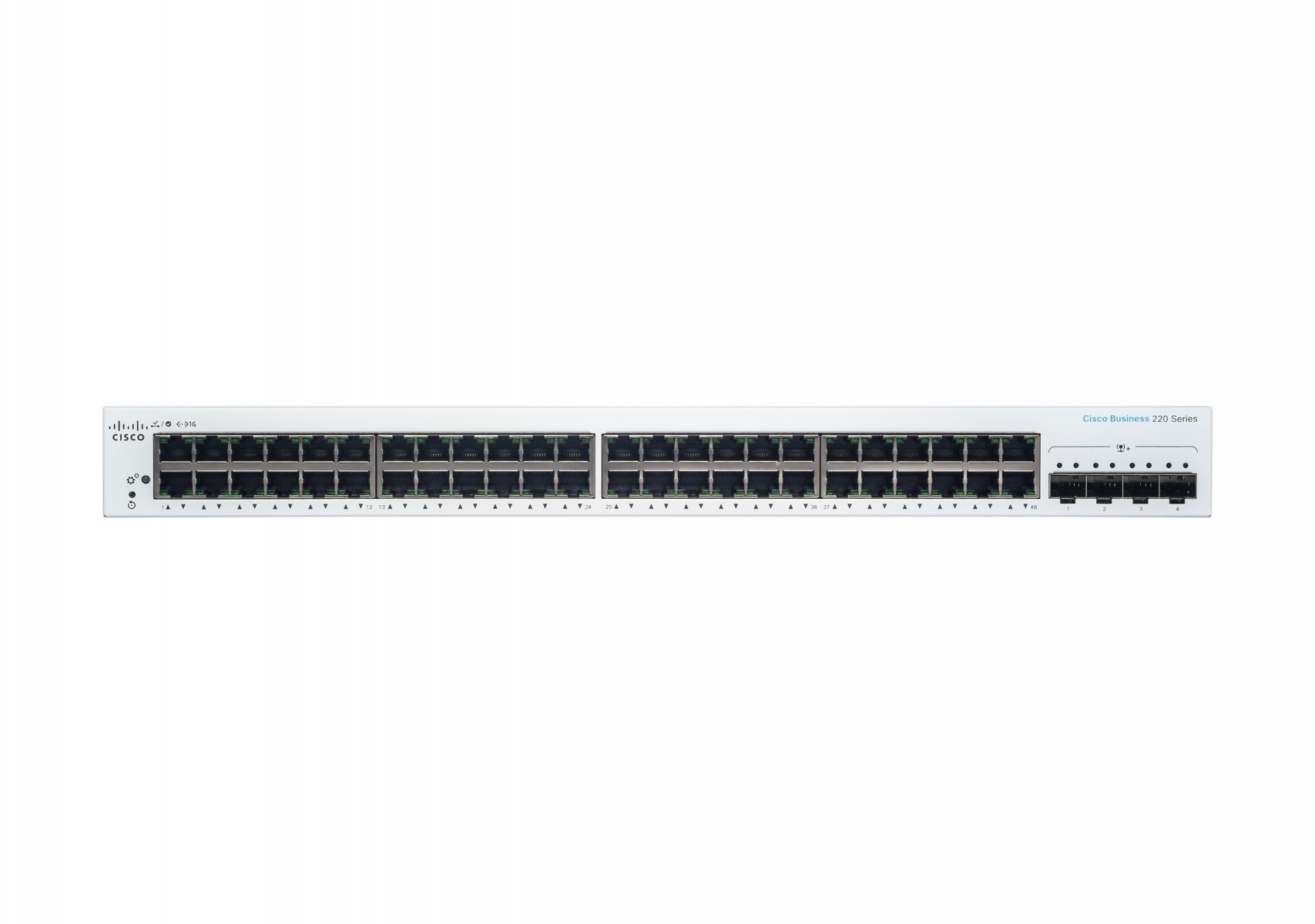Cisco Business 220 48-port Gigabit smart switch, 4x 10G SFP+ uplinks (UK power cord) — view 2