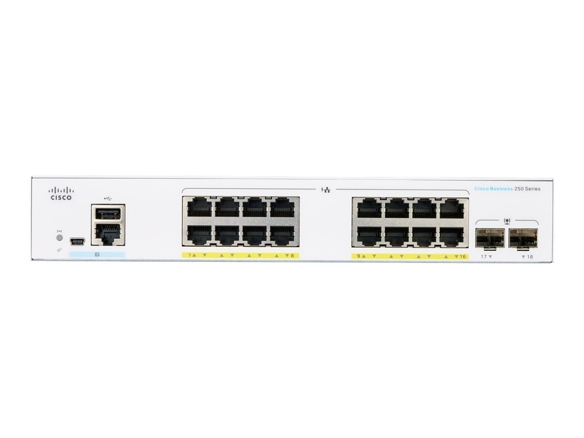 Cisco Business 250 16-port Gigabit PoE+ smart switch, 2x 1G SFP uplinks (EU power cord) — view 2