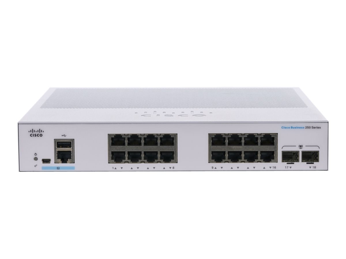 Cisco Business 250 16-port Gigabit smart switch, 2x 1G SFP uplinks (UK power cord) — view 2