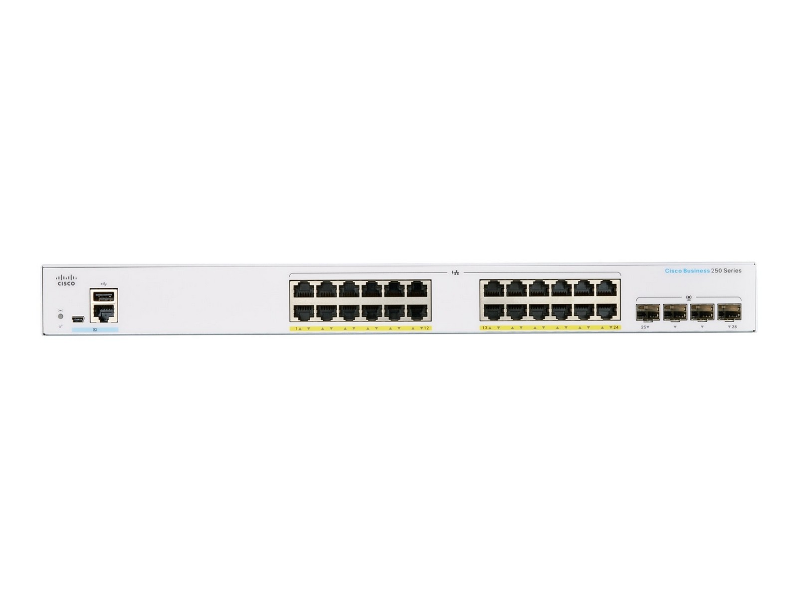 Cisco Business 250 24-port Gigabit full PoE+ smart switch, 4x 1G SFP uplinks (UK power cord) — view 2