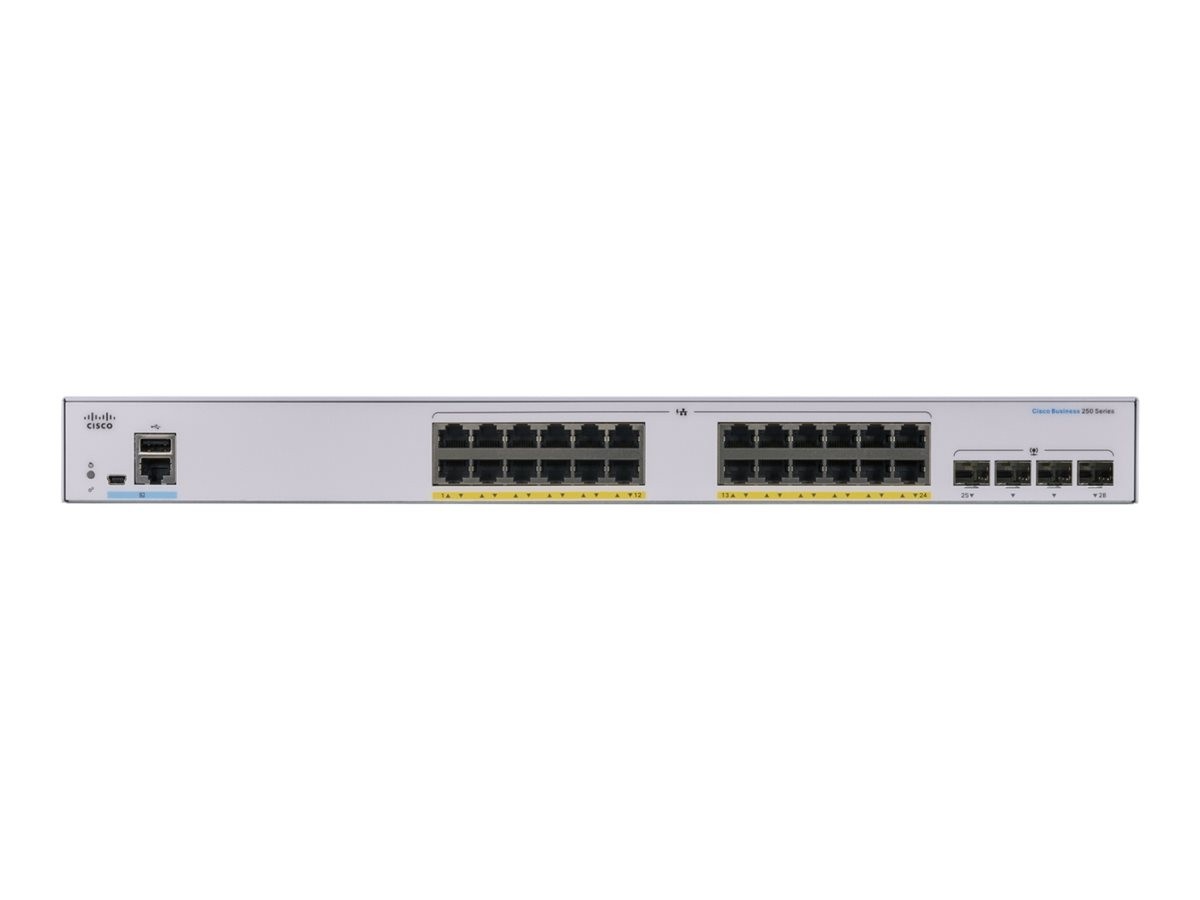 Cisco Business 250 24-port Gigabit PoE+ smart switch, 4x 1G SFP uplinks (UK power cord) — view 2