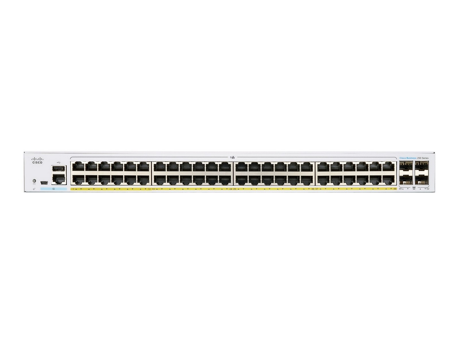 Cisco Business 250 48-port Gigabit partial PoE+ smart switch, 4x 1G SFP uplinks (UK power cord) — view 2