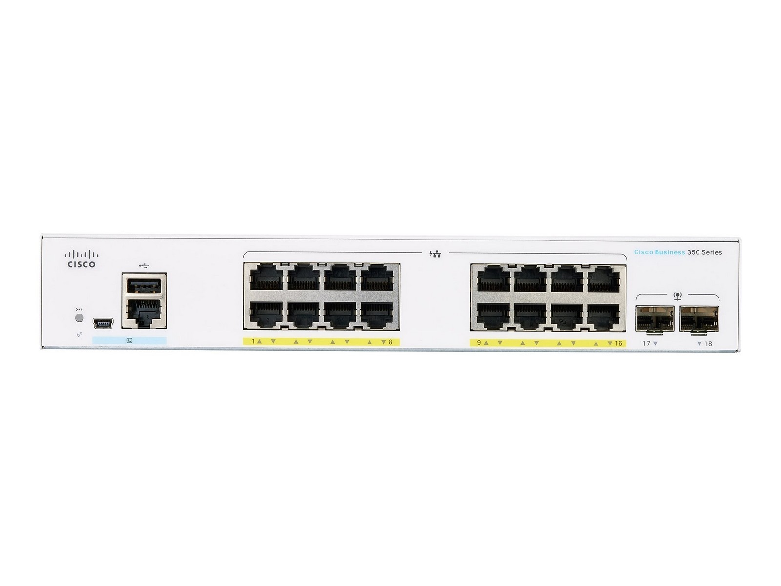 Cisco Business 350 16-port Gigabit PoE+ managed switch, 2x 1G SFP uplinks (UK power cord) — view 2