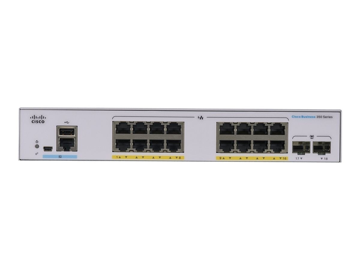 Cisco Business 350 16-port Gigabit PoE+ managed switch, 2x 1G SFP uplinks (UK power cord) — view 2