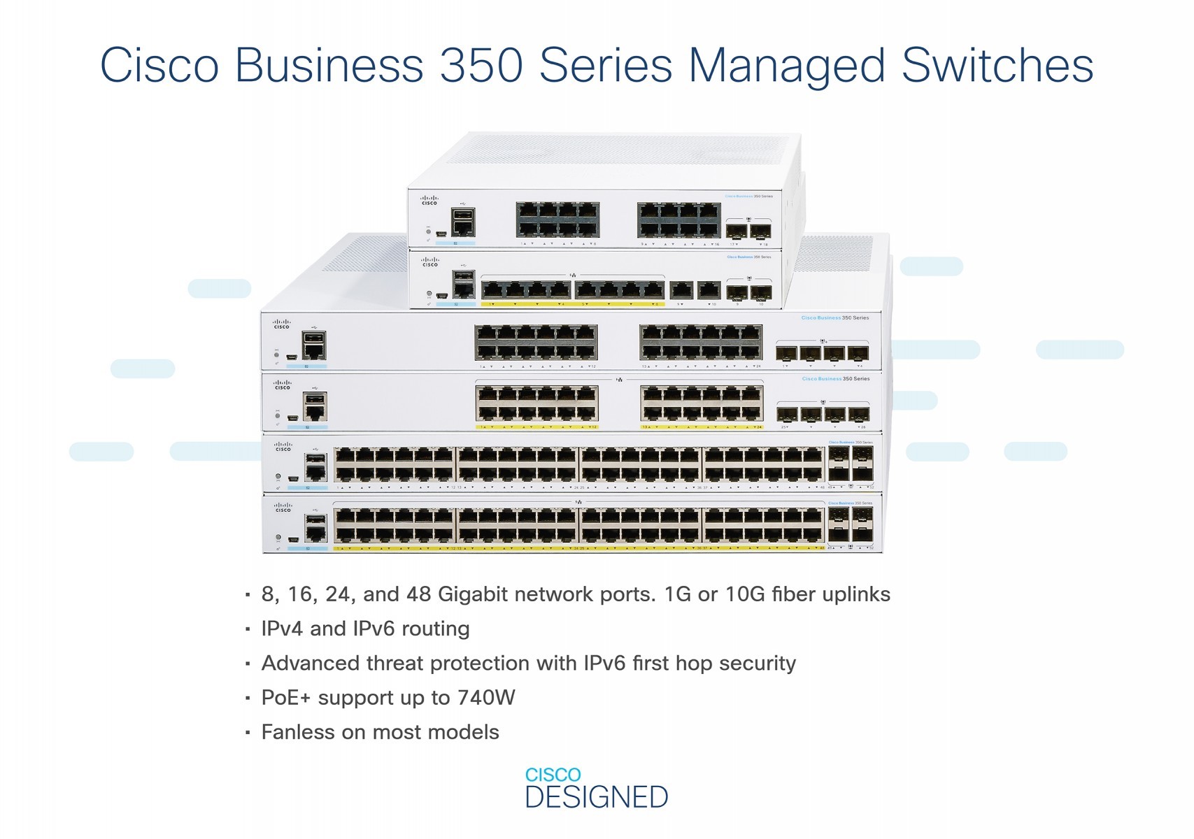 Cisco Business 350 16-port Gigabit PoE+ managed switch, 2x 1G SFP uplinks (UK power cord) — view 3
