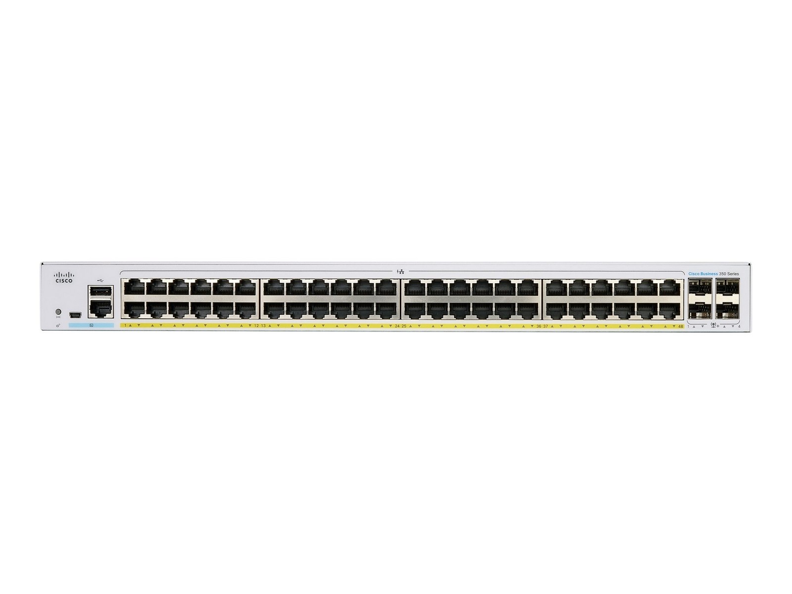 Cisco Business 350 48-port Gigabit full PoE+ managed switch, 4x 10G SFP+ uplinks (UK power cord) — view 2