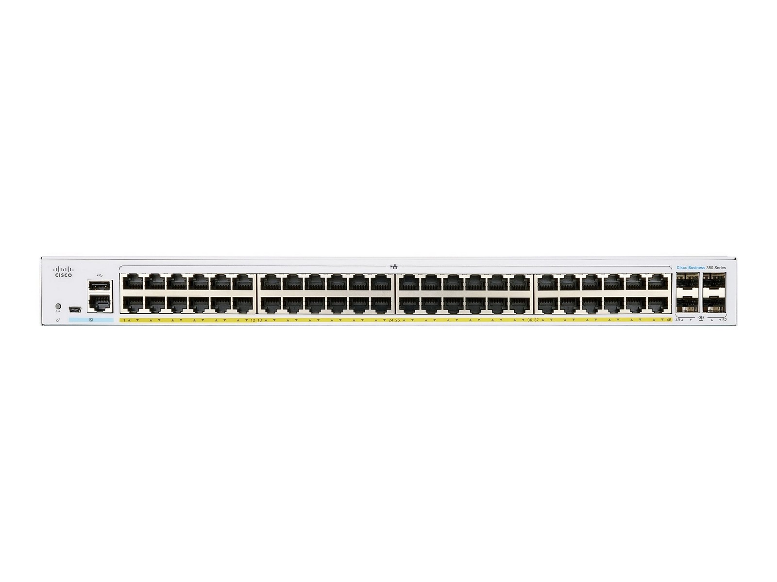 Cisco Business 350 48-port Gigabit PoE+ managed switch, 4x 1G SFP uplinks (UK power cord) — view 2