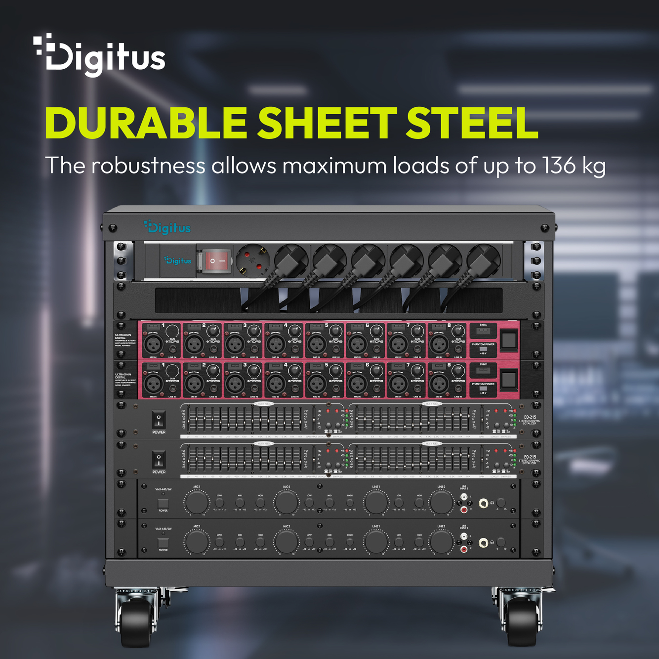 DIGITUS Universal AVS rack 8U 19" mobile equipment rack, 507 × 460 mm (W × D), black — view 2