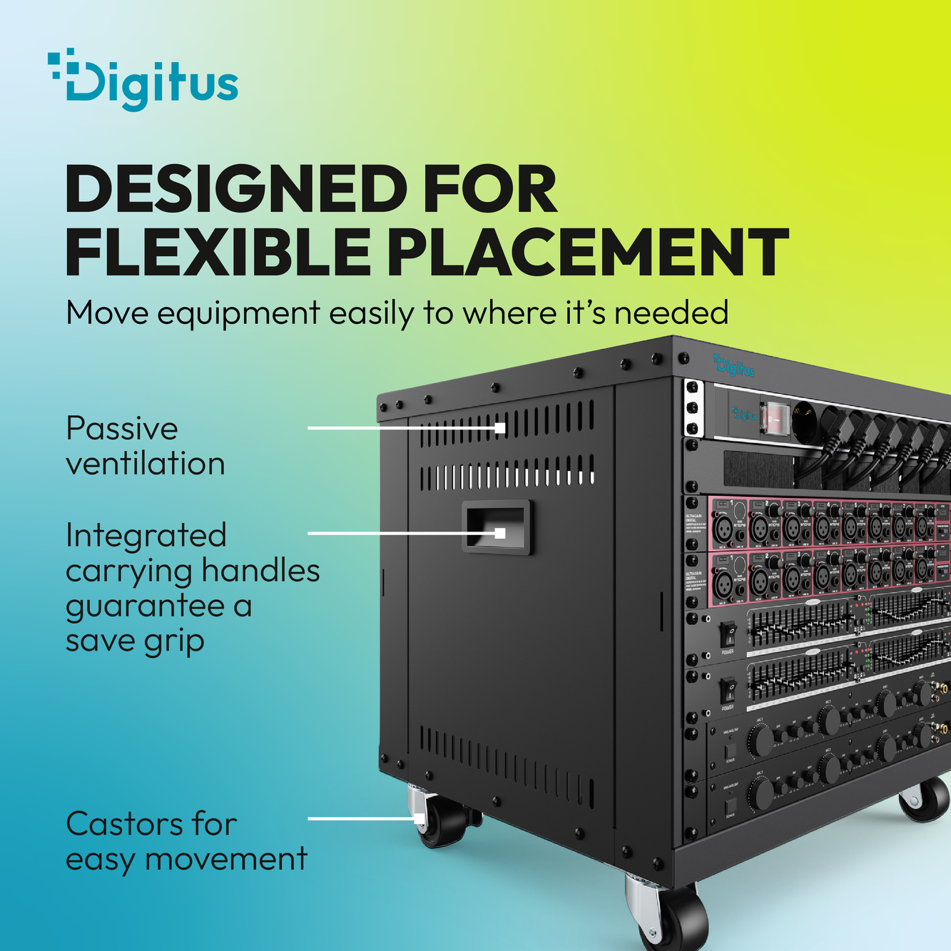 DIGITUS Universal AVS rack 8U 19" mobile equipment rack, 507 × 460 mm (W × D), black — view 3