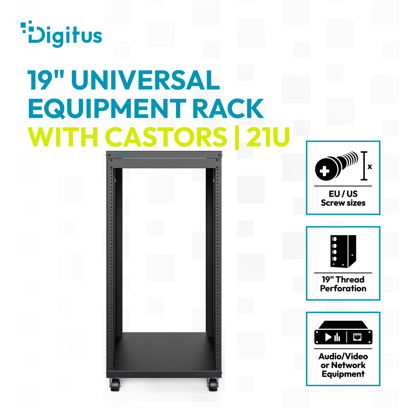 DIGITUS Universal AVS rack 21U 19" mobile equipment rack, 507 × 460 mm (W × D), black — view 2