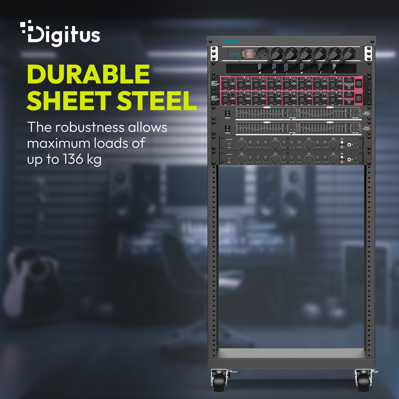 DIGITUS Universal AVS rack 21U 19" mobile equipment rack, 507 × 460 mm (W × D), black — view 3