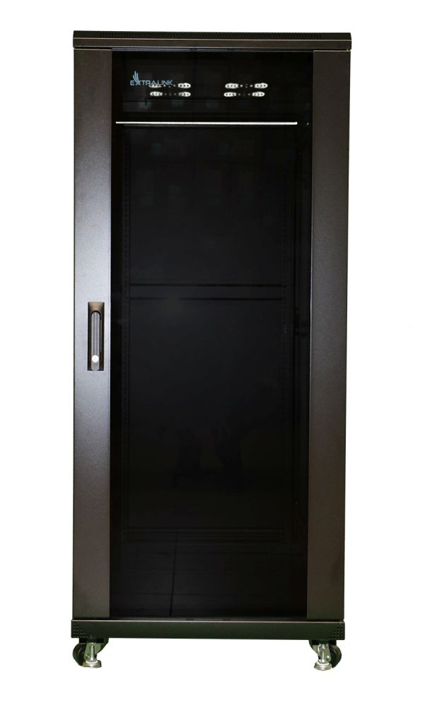 Extralink 27U 600 mm × 800 mm floor-standing rack cabinet, glass door, black — view 3