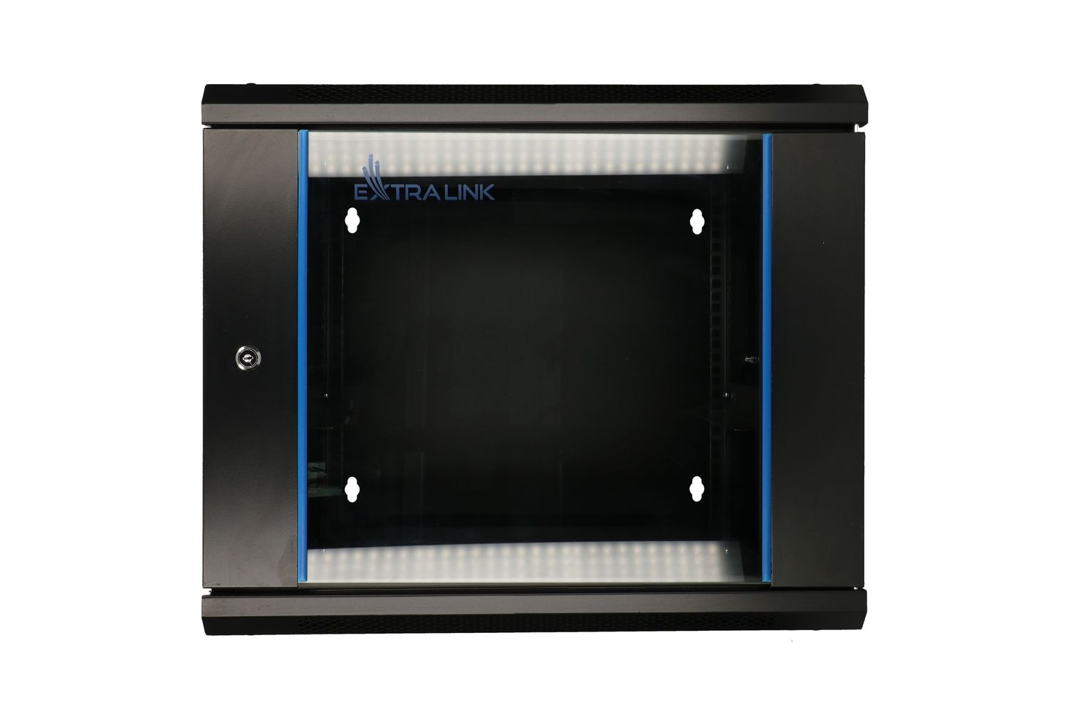 Extralink AZH 9U 600 mm × 600 mm double-section (swing) wall-mount cabinet, glass door, black — view 3