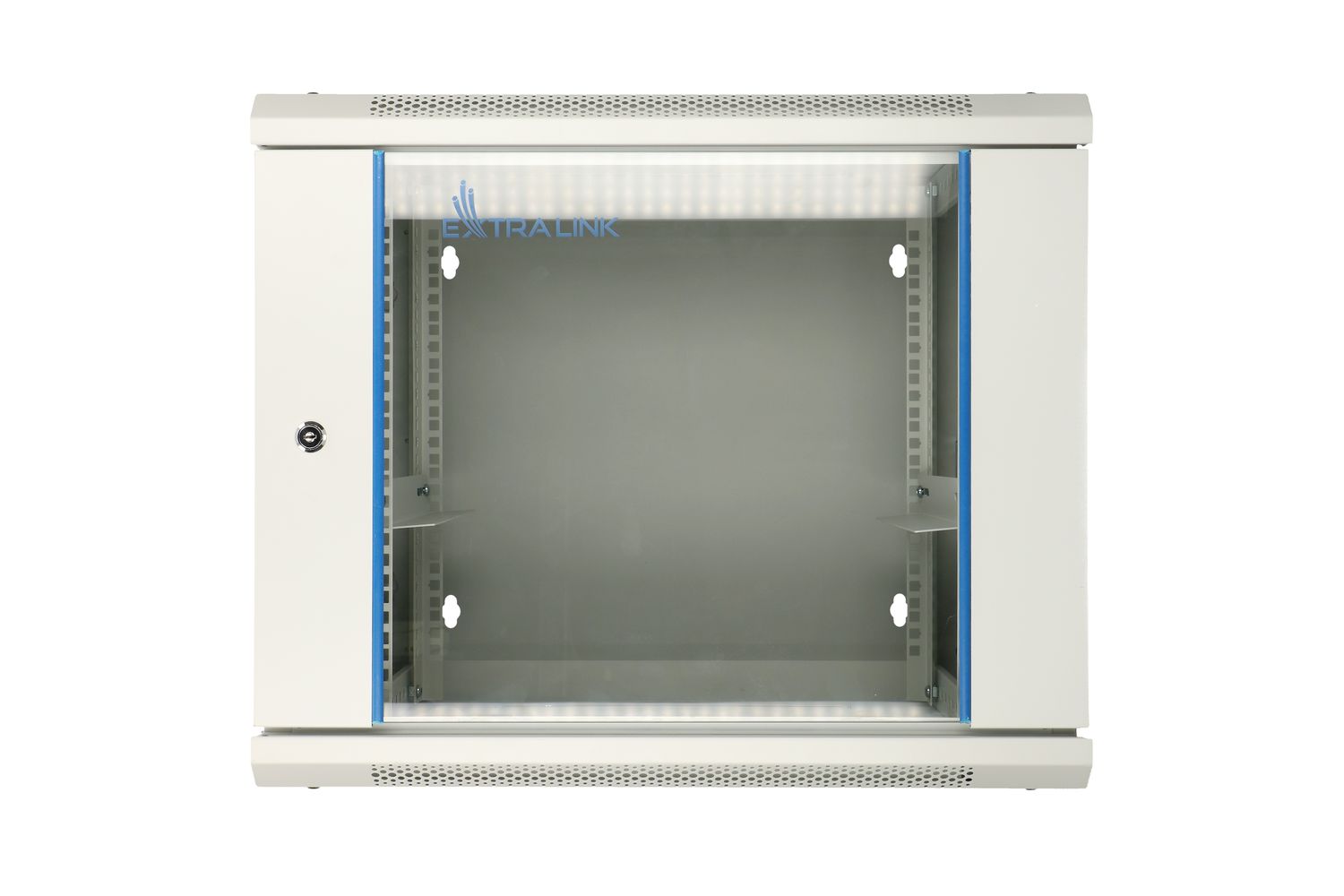 Extralink AZH 9U 600 mm × 600 mm double-section (swing) wall-mount cabinet, glass door, grey — view 2