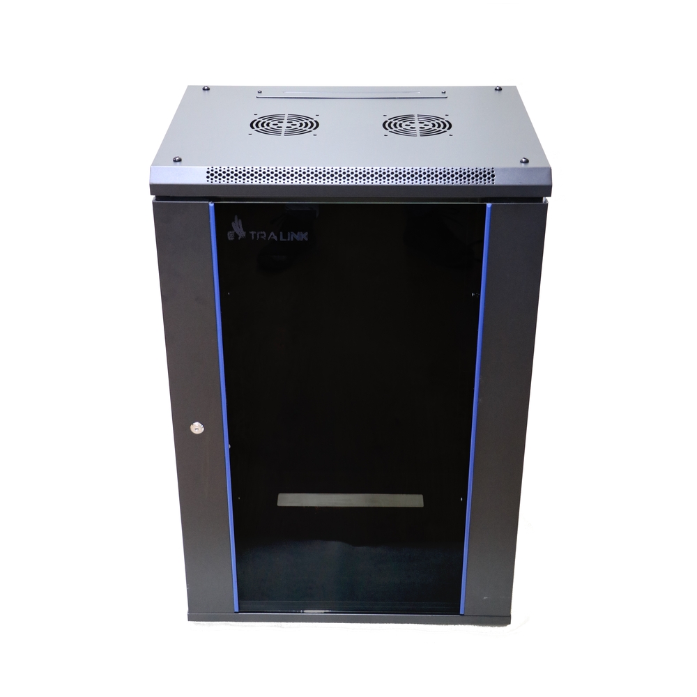 Extralink 15U 600 mm × 600 mm wall-mount rack cabinet, glass door, black — view 2