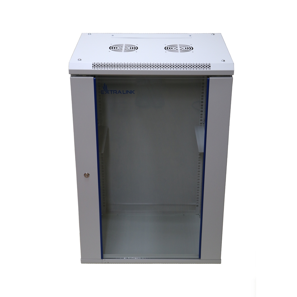 Extralink 18U 600 mm × 450 mm wall-mount rack cabinet, glass door, grey — view 2