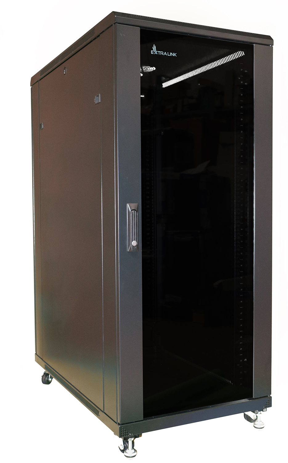 Extralink 37U 800 mm × 800 mm floor-standing rack cabinet, glass door, black — view 2