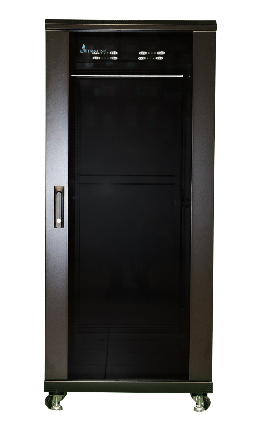 Extralink 37U 800 mm × 800 mm floor-standing rack cabinet, glass door, black — view 3