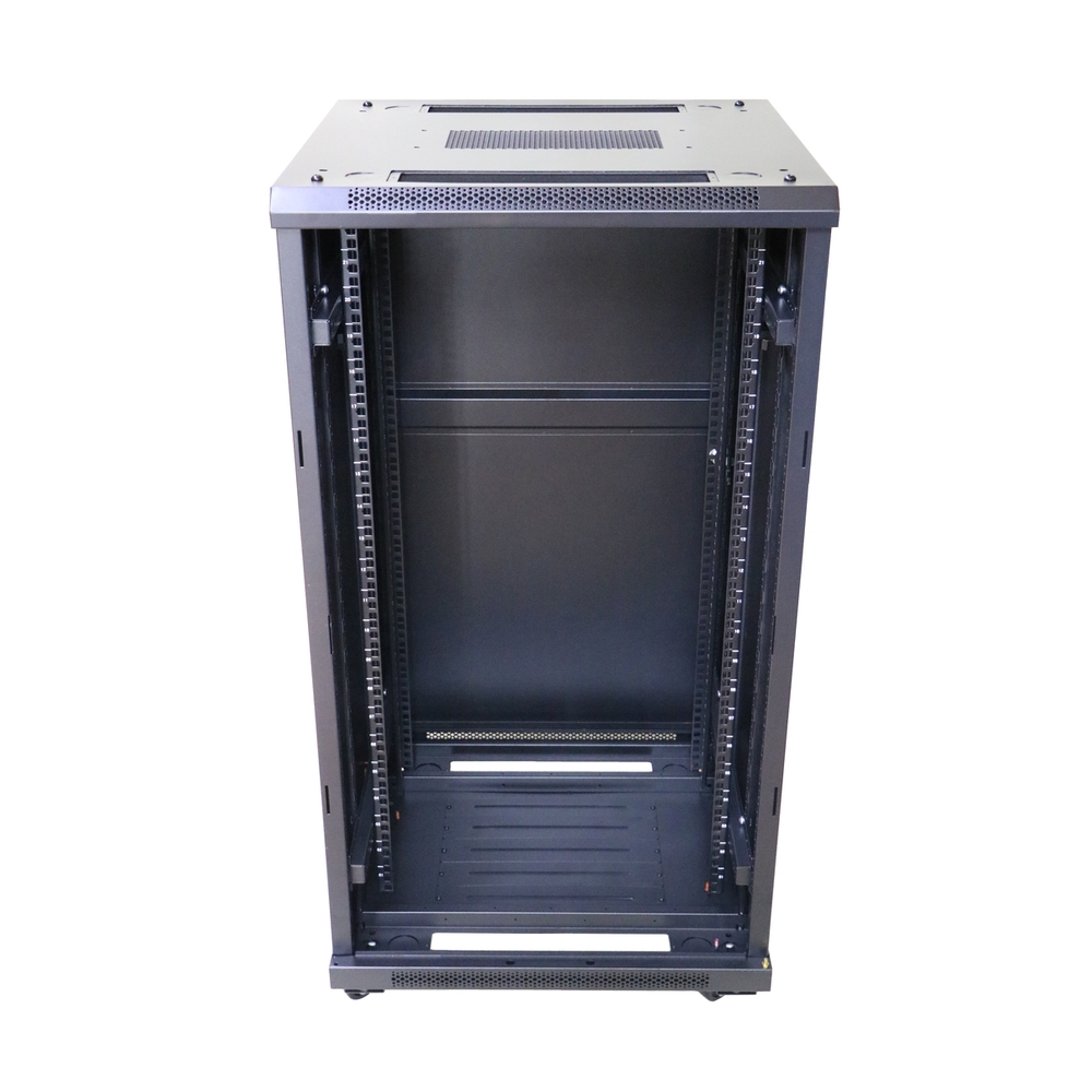 Extralink 27U 600 mm × 600 mm floor-standing rack cabinet, glass door, black — view 3
