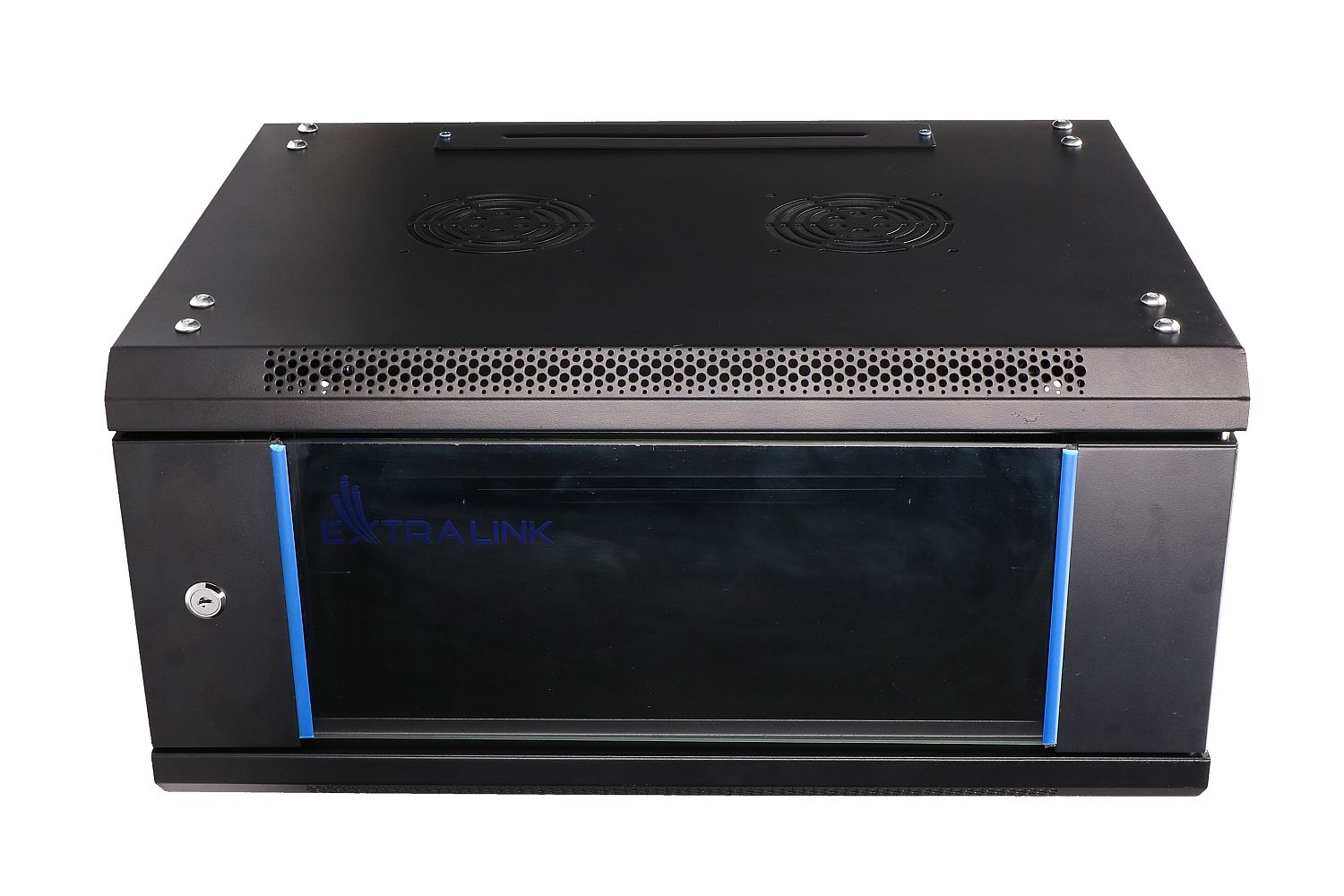 Extralink 4U 600 mm × 450 mm wall-mount rack cabinet, glass door, black — view 2