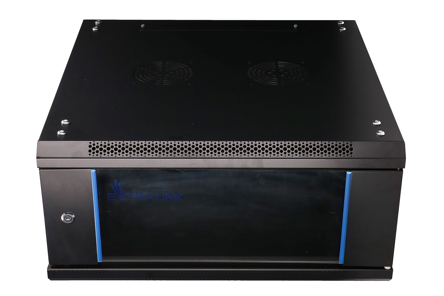 Extralink 4U 600 mm × 600 mm wall-mount rack cabinet, glass door, black — view 2