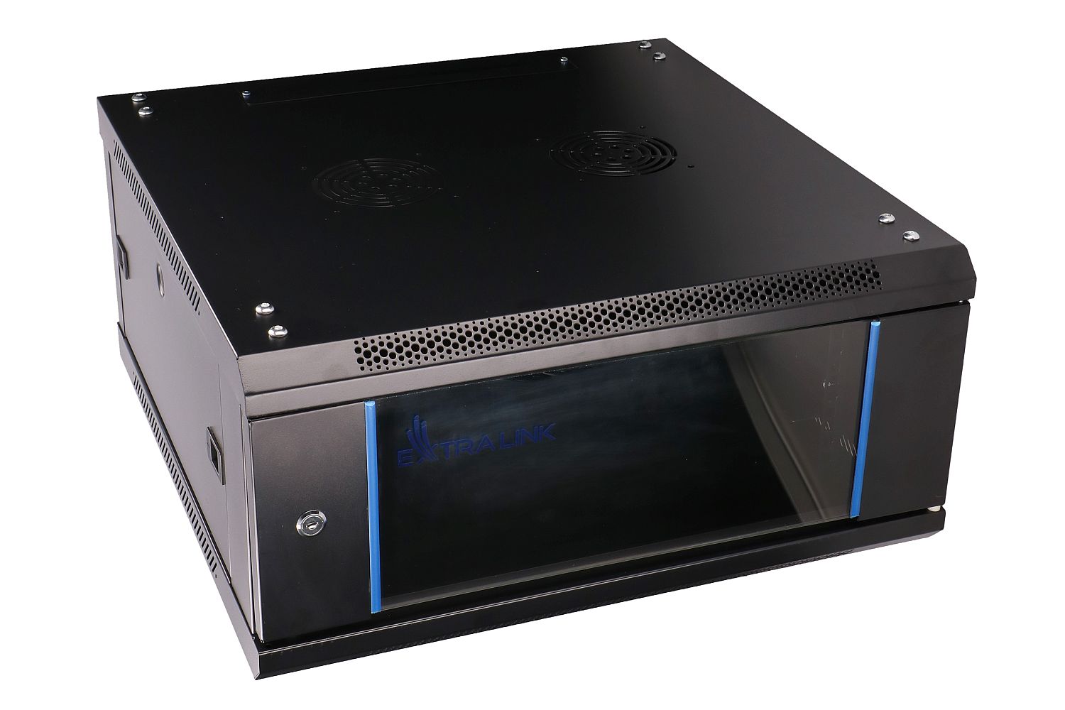 Extralink 4U 600 mm × 600 mm wall-mount rack cabinet, glass door, black — view 3