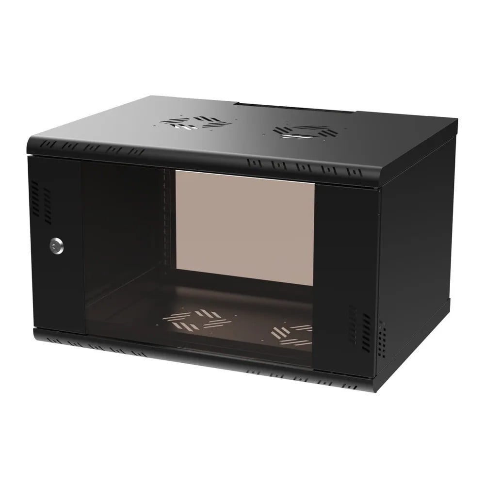 Extralink Premium 6U 600 mm × 450 mm tool-free wall-mount rack cabinet, glass door, black — view 3
