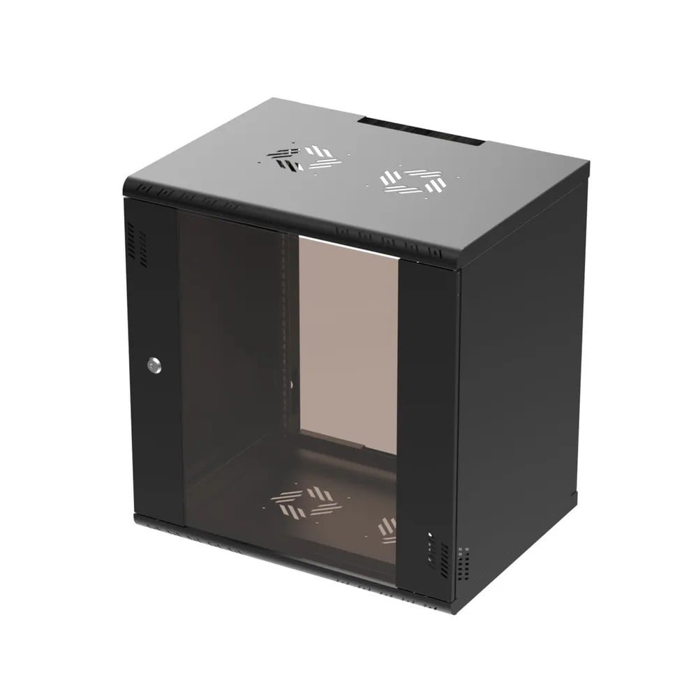 Extralink Premium 12U 600 mm × 450 mm tool-free wall-mount rack cabinet, glass door, black — view 3