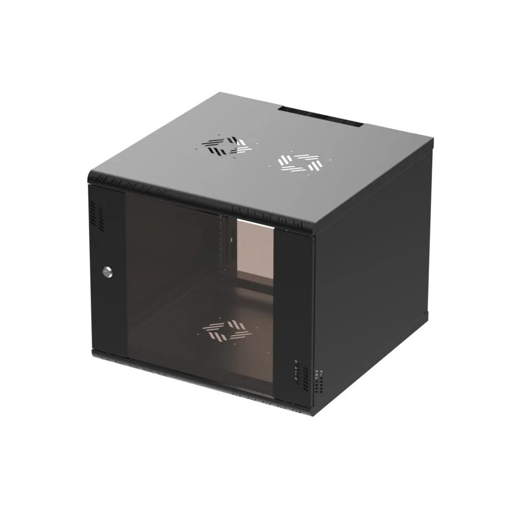 Extralink Premium 9U 600 mm × 600 mm tool-free wall-mount rack cabinet, glass door, black — view 2