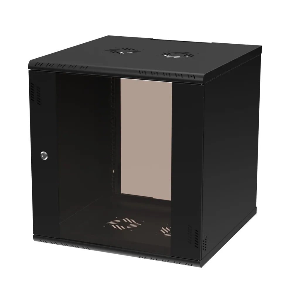 Extralink Premium 12U 600 mm × 600 mm tool-free wall-mount rack cabinet, glass door, black — view 2