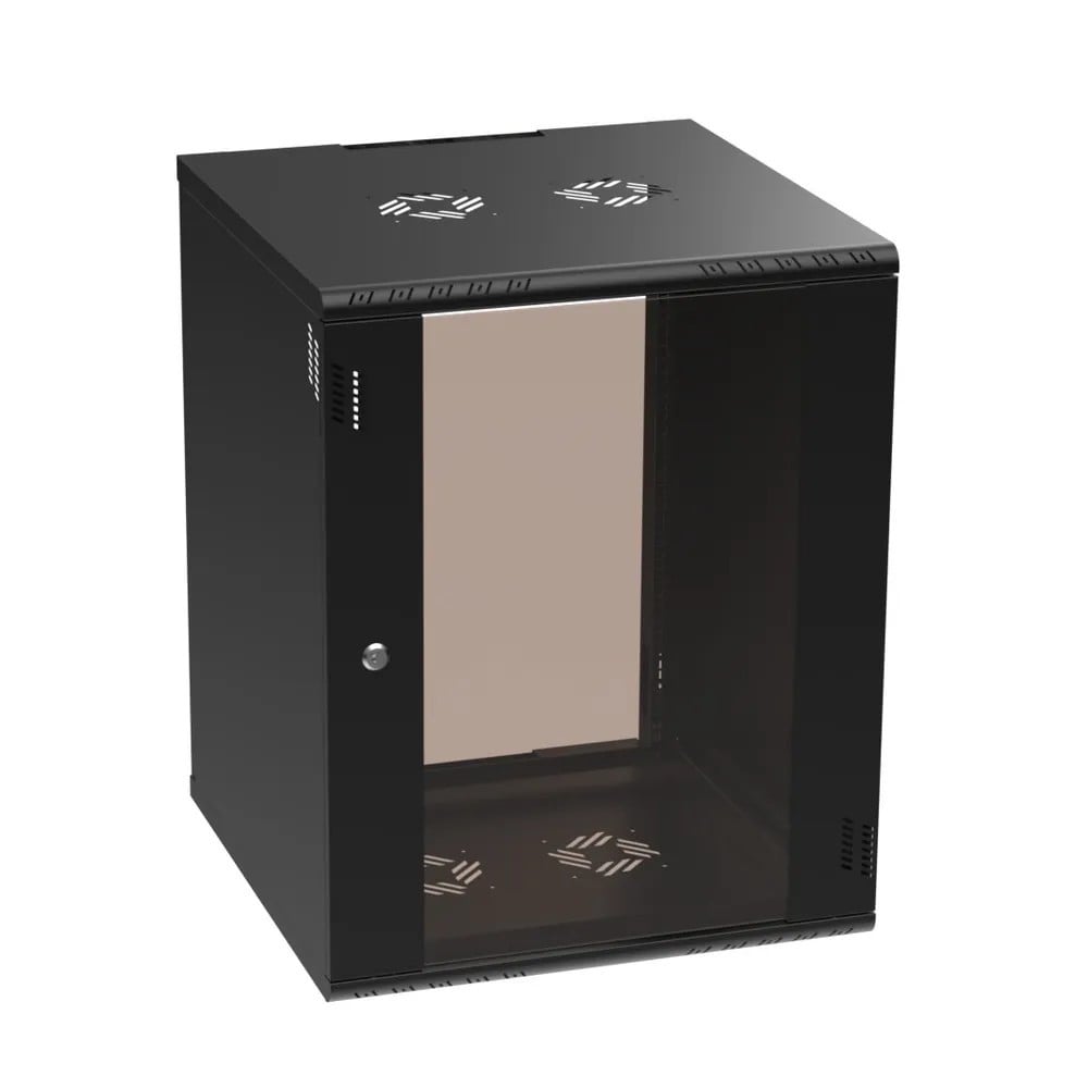 Extralink Premium 15U 600 mm × 600 mm tool-free wall-mount rack cabinet, glass door, black — view 2