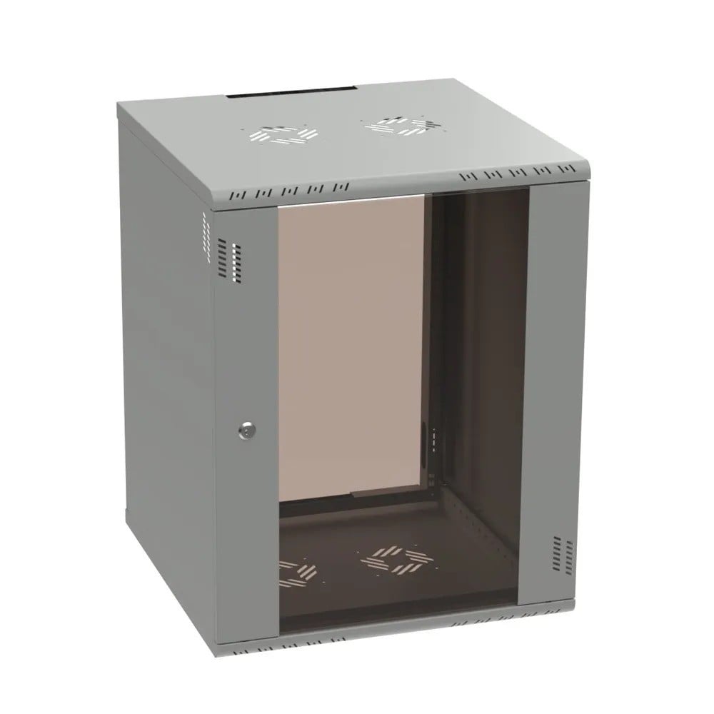 Extralink Premium 15U 600 mm × 600 mm tool-free wall-mount rack cabinet, glass door, grey — view 2