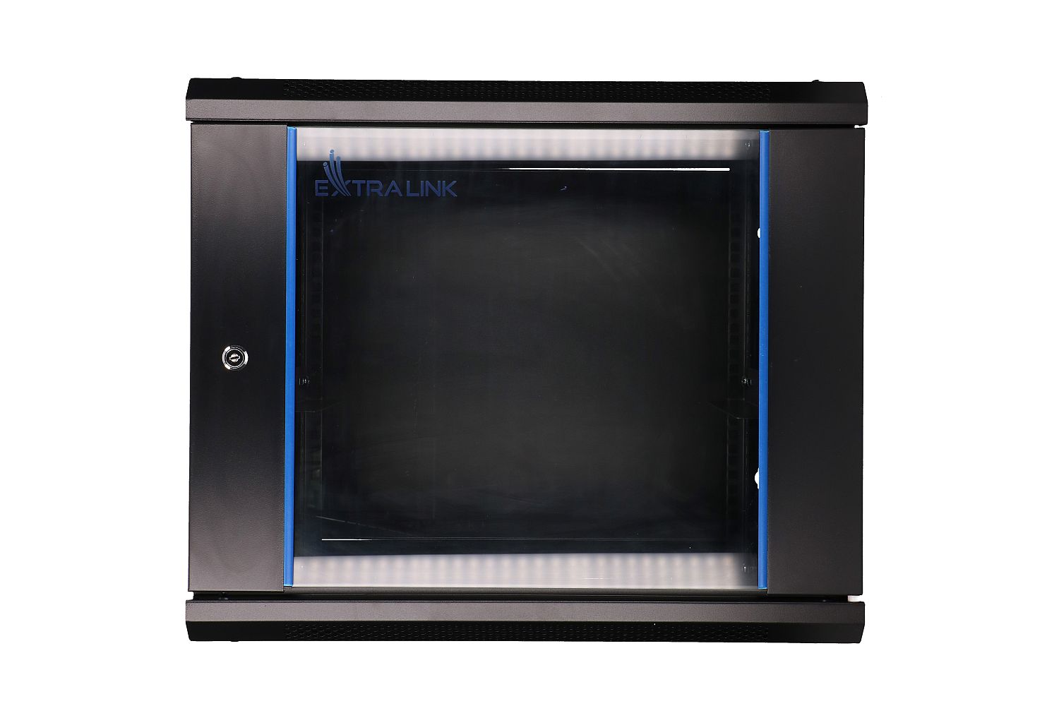 Extralink 9U 600 mm × 600 mm wall-mount rack cabinet, glass door, black — view 2