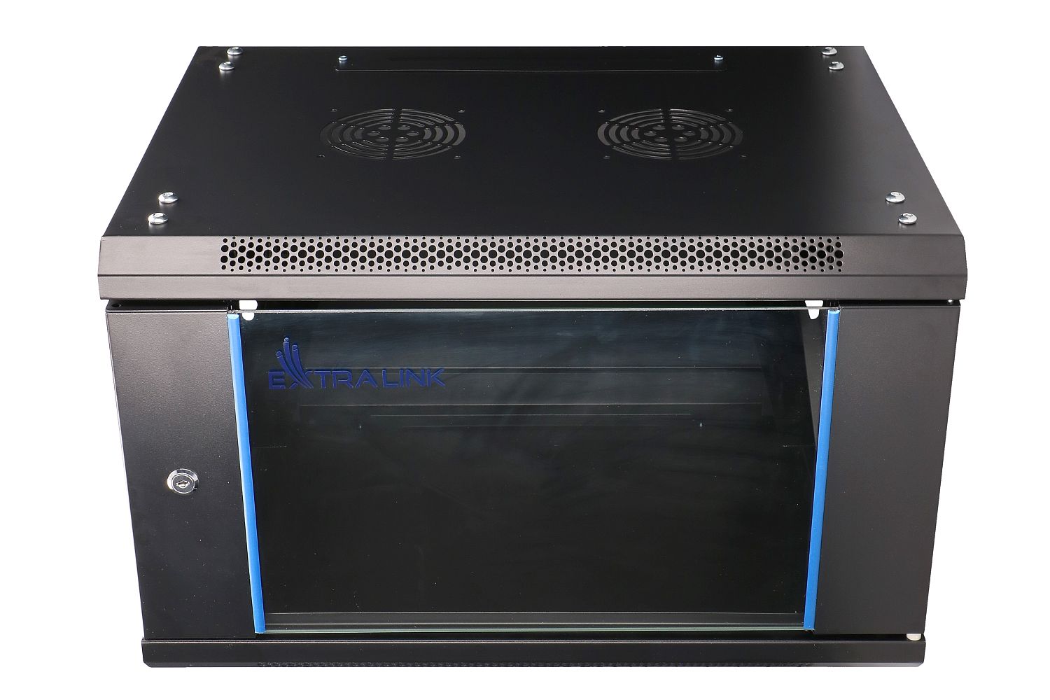 Extralink 6U 600 mm × 450 mm wall-mount rack cabinet, glass door, black — view 2