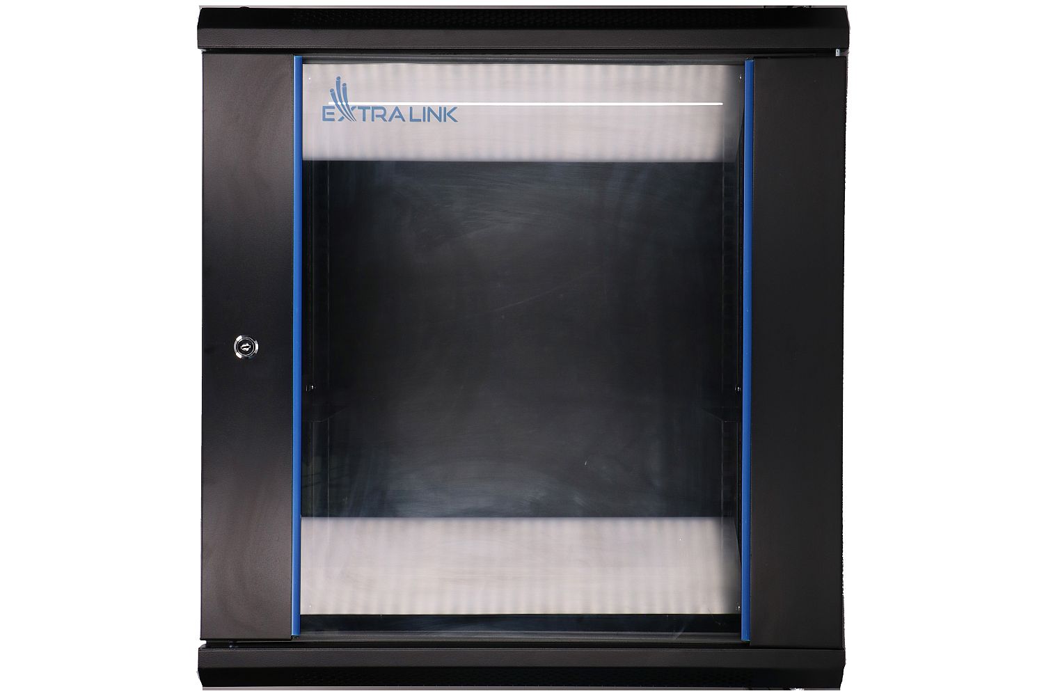 Extralink 12U 600 mm × 450 mm wall-mount rack cabinet, glass door, black — view 2