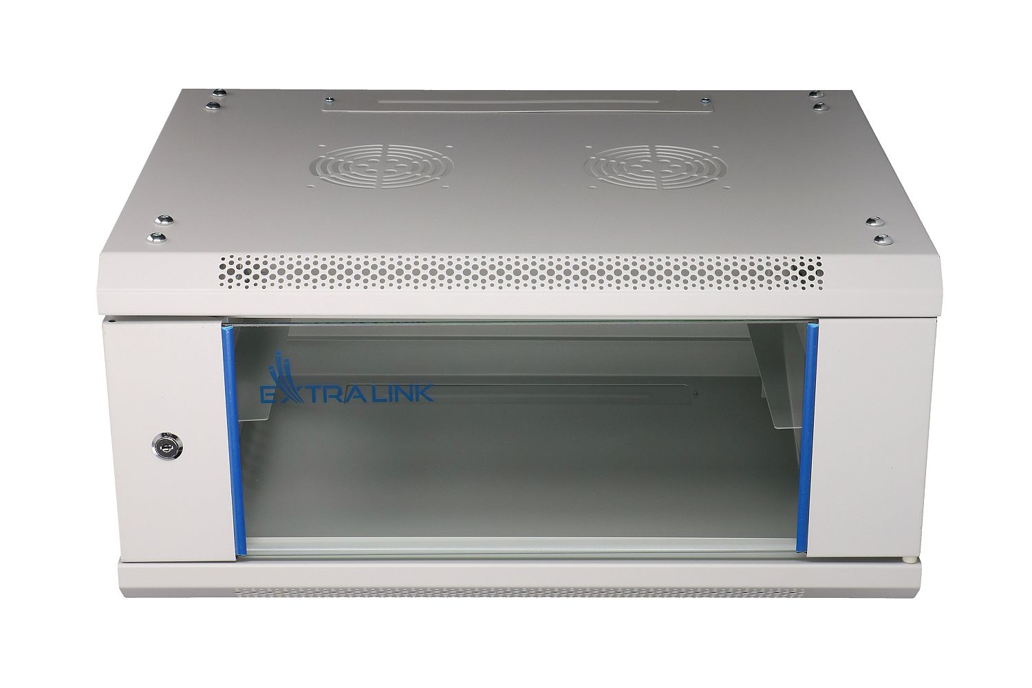Extralink 4U 600 mm × 450 mm wall-mount rack cabinet, glass door, grey — view 2