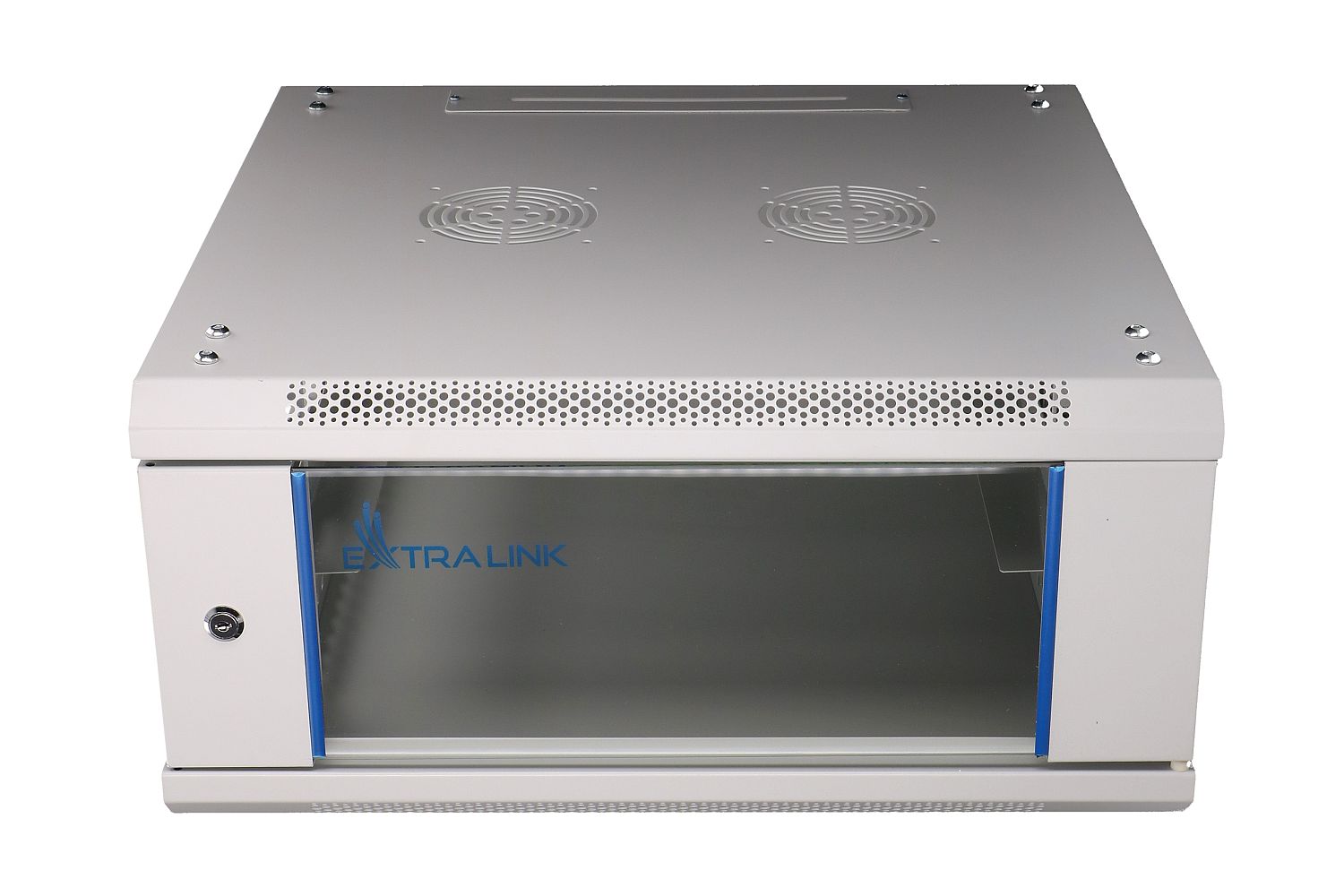 Extralink 4U 600 mm × 600 mm wall-mount rack cabinet, glass door, grey — view 2