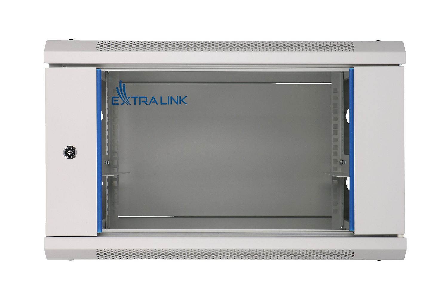 Extralink 4U 600 mm × 600 mm wall-mount rack cabinet, glass door, grey — view 3