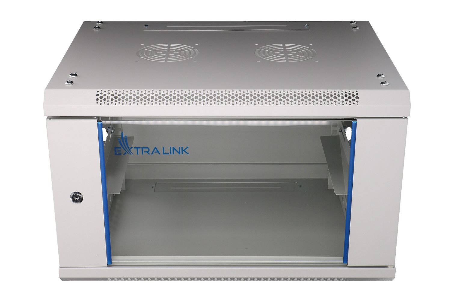 Extralink 6U 600 mm × 600 mm wall-mount rack cabinet, glass door, grey — view 2