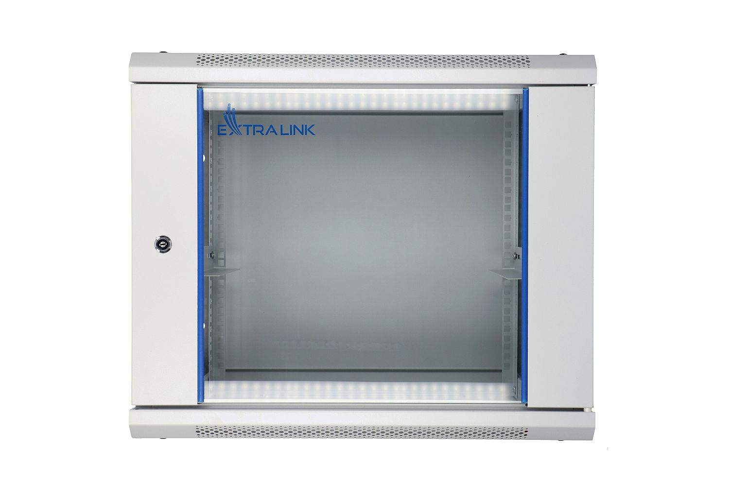 Extralink 9U 600 mm × 450 mm wall-mount rack cabinet, glass door, grey — view 2