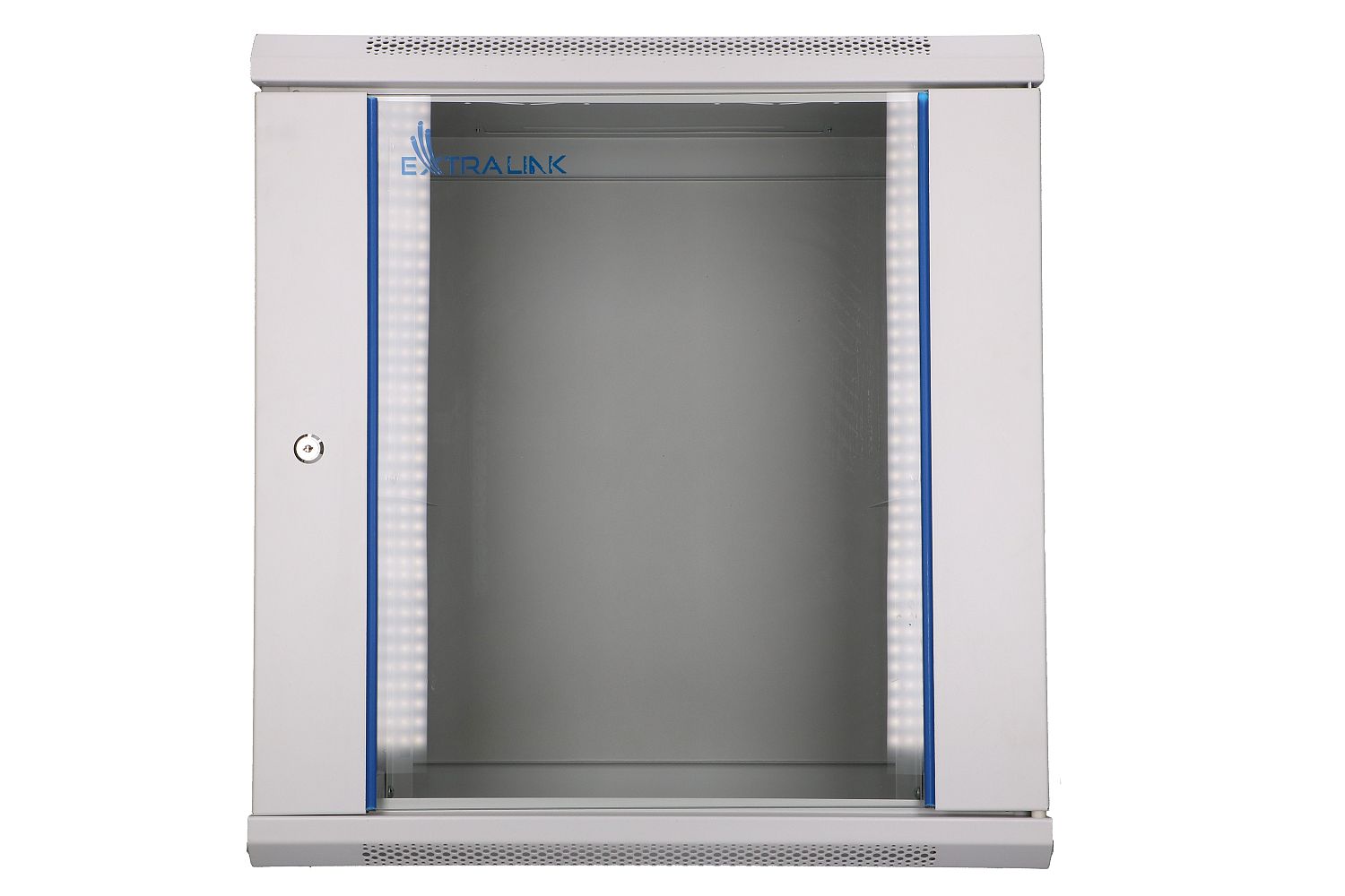 Extralink 12U 600 mm × 600 mm wall-mount rack cabinet, glass door, grey — view 2