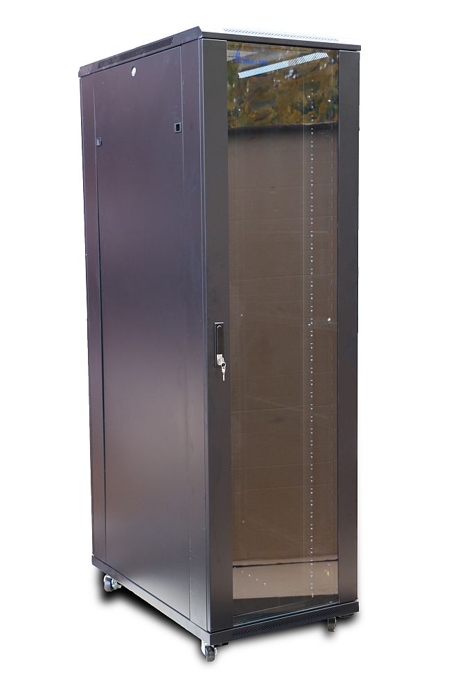 Extralink 42U 600 mm × 800 mm floor-standing rack cabinet, glass door, black — view 2